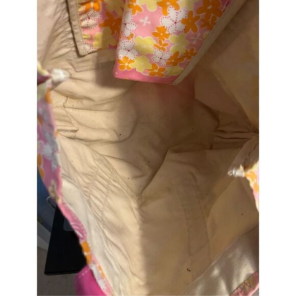 Vintage Lilly Pulitzer Cotton and Canvas Tote Bag. Orange and pink flowers - Picture 3 of 7